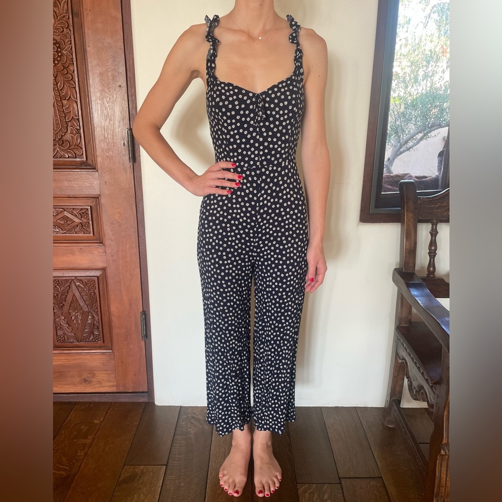 Reformation Black Polka Dot Jumpsuit